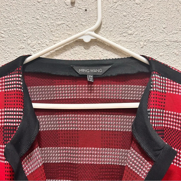 Ming Wang Long Plaid Knit Jacket Bonfire/Black/Ivory 2X - Picture 5 of 10
